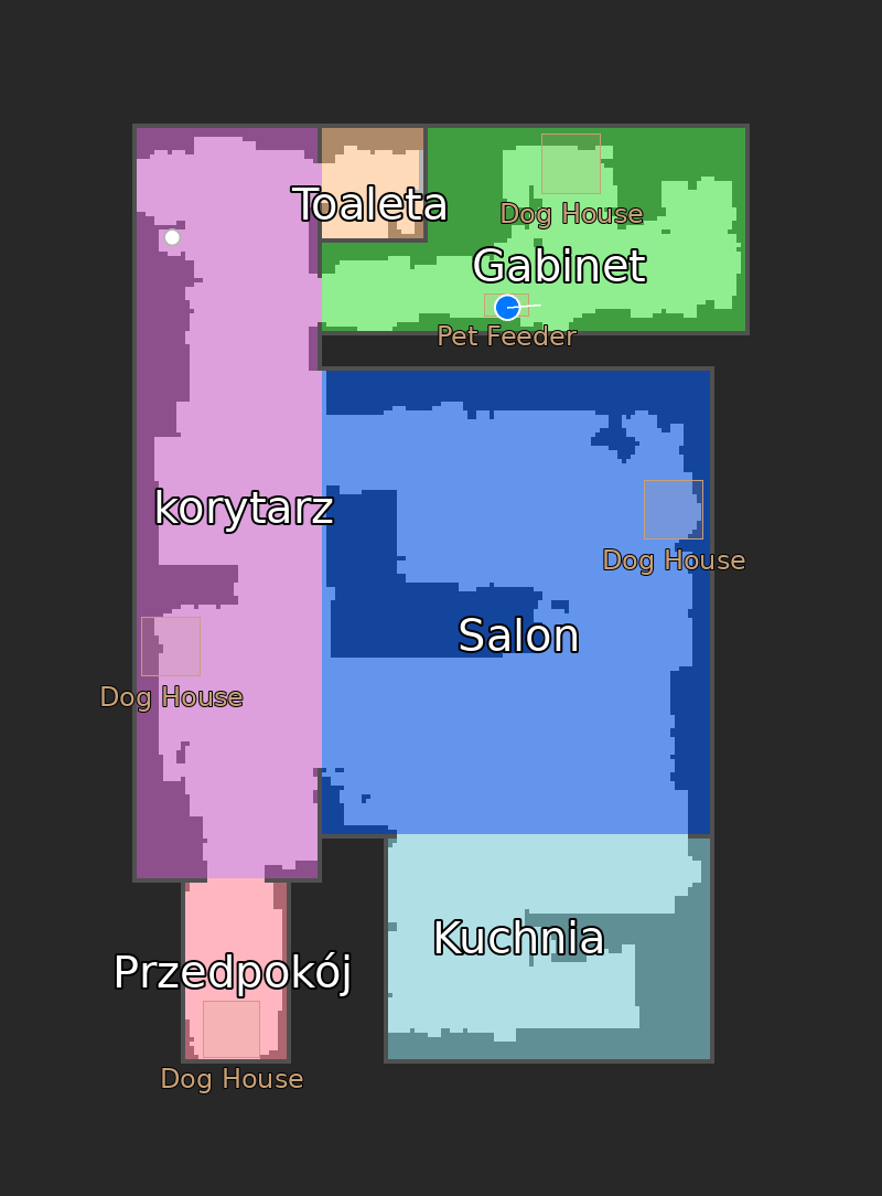 Narwal HD map camera in Home Assistant showing room segments and furniture while the robot is docked